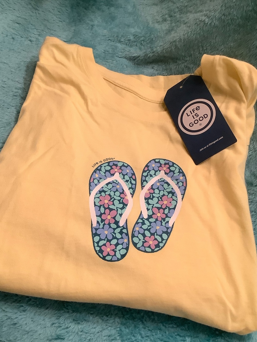 Life Is Good Yellow Tee Dress Floral Flip-Flop Design NWT Size XL Cotton Summer
